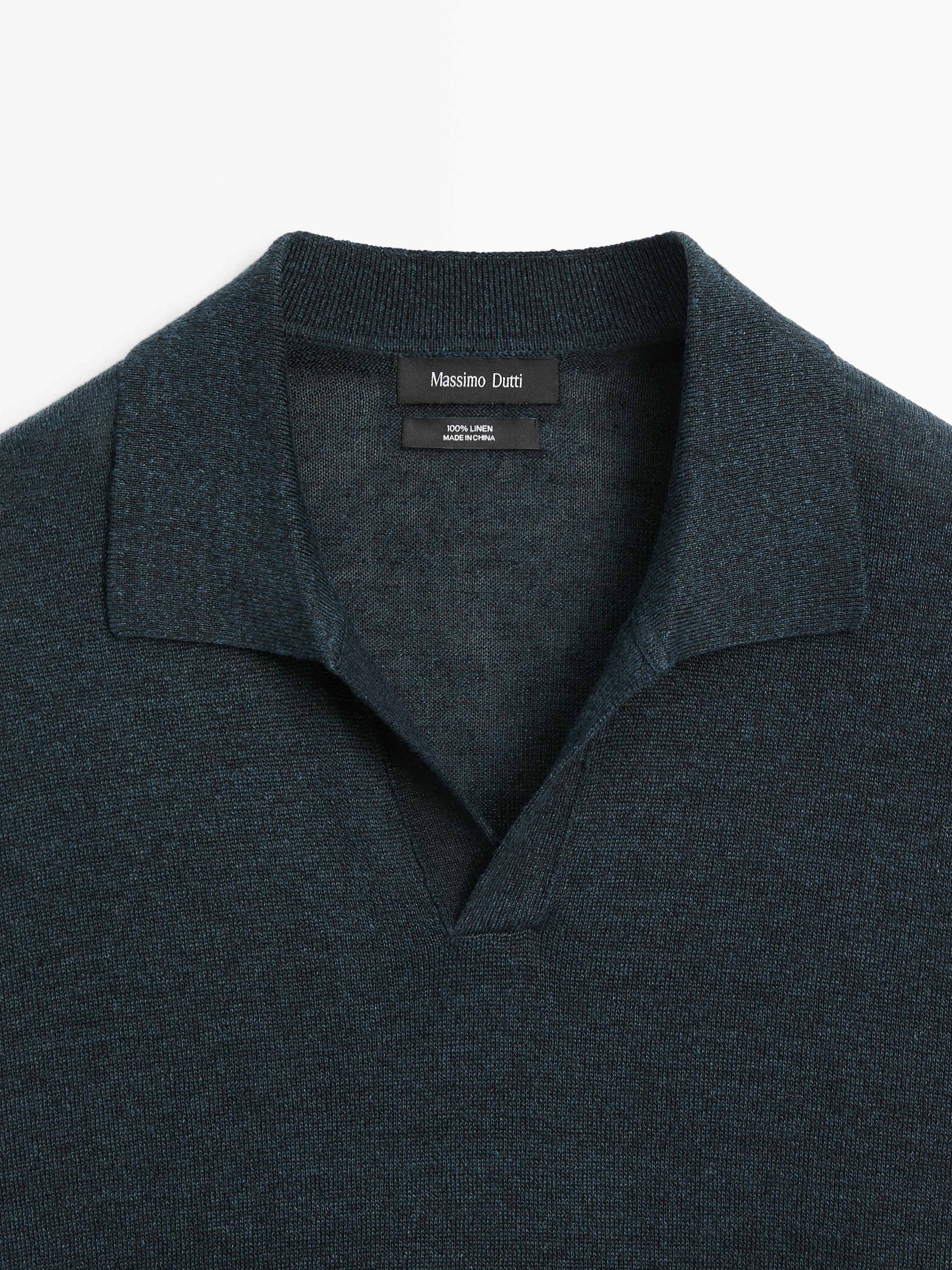Pull polo en lin à col V